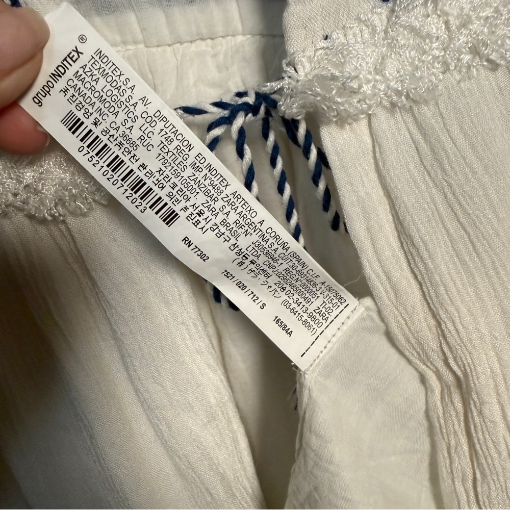 Zara Blue and Cream Boho Embroidered Blouse Jacket Size Small - Picture 10 of 15